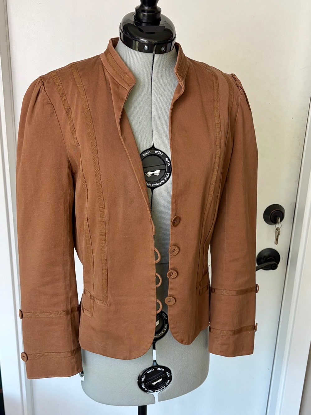 Marc Jacobs Vintage Cognac Button-Front Jacket, Grosgrain trim, 6 (smaller), EUC - Picture 9 of 12